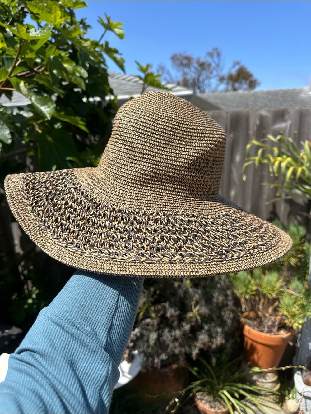 Mix It Braided Straw Sun Hat - Tan and Dark Brown